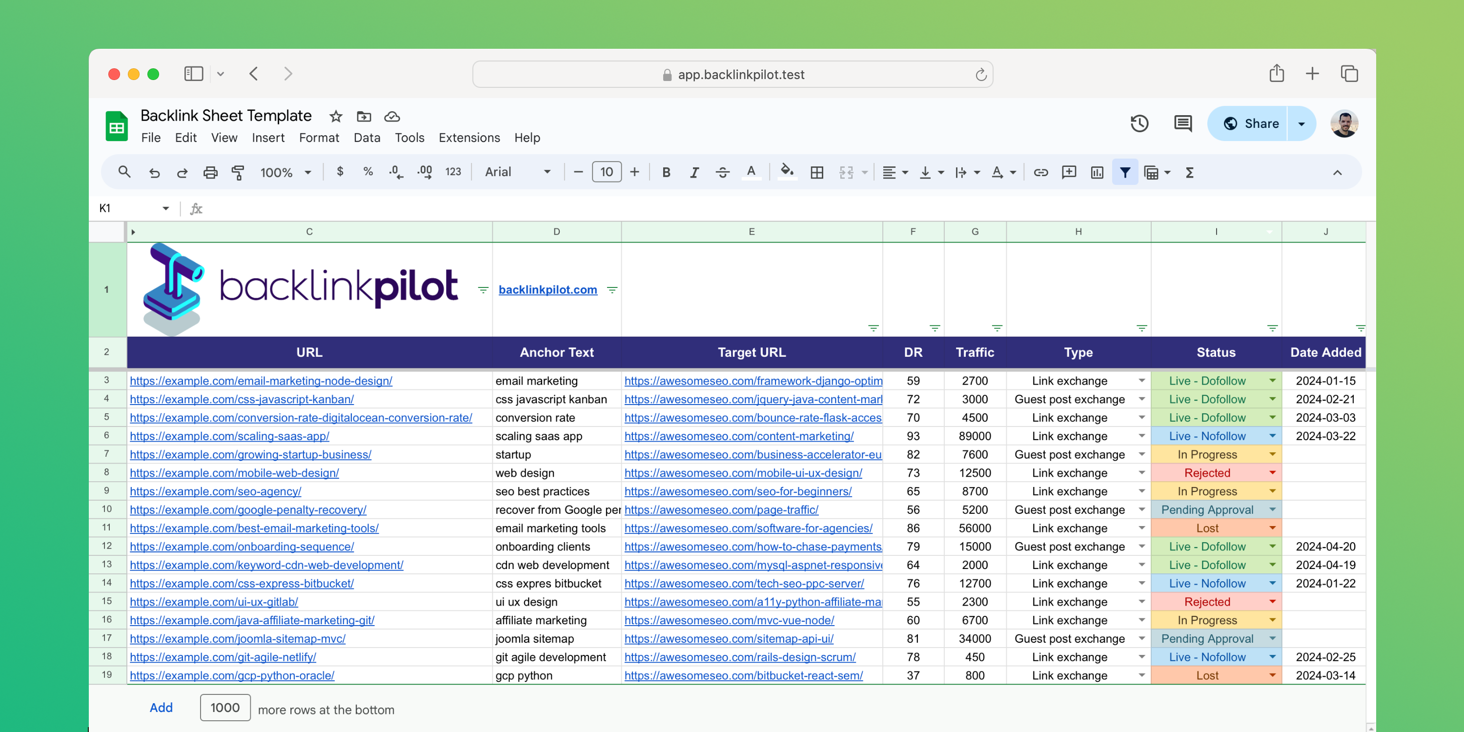 backlink sheet