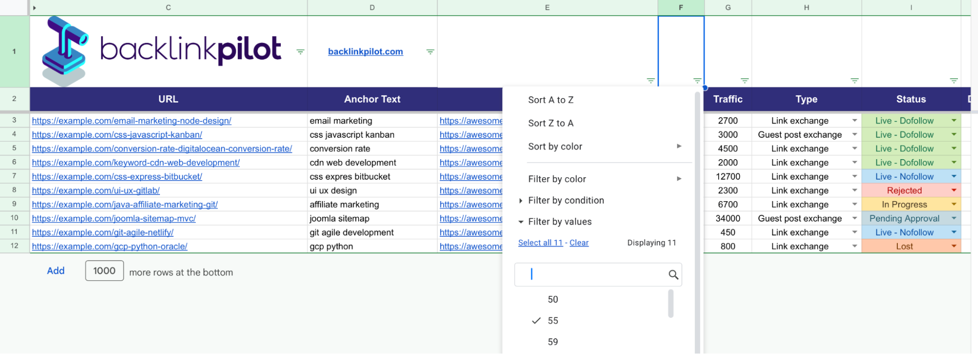 add filters to a Google sheet